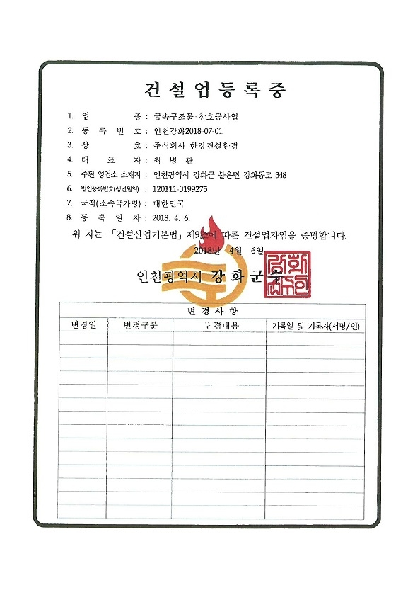 금속창호지붕건조공사업